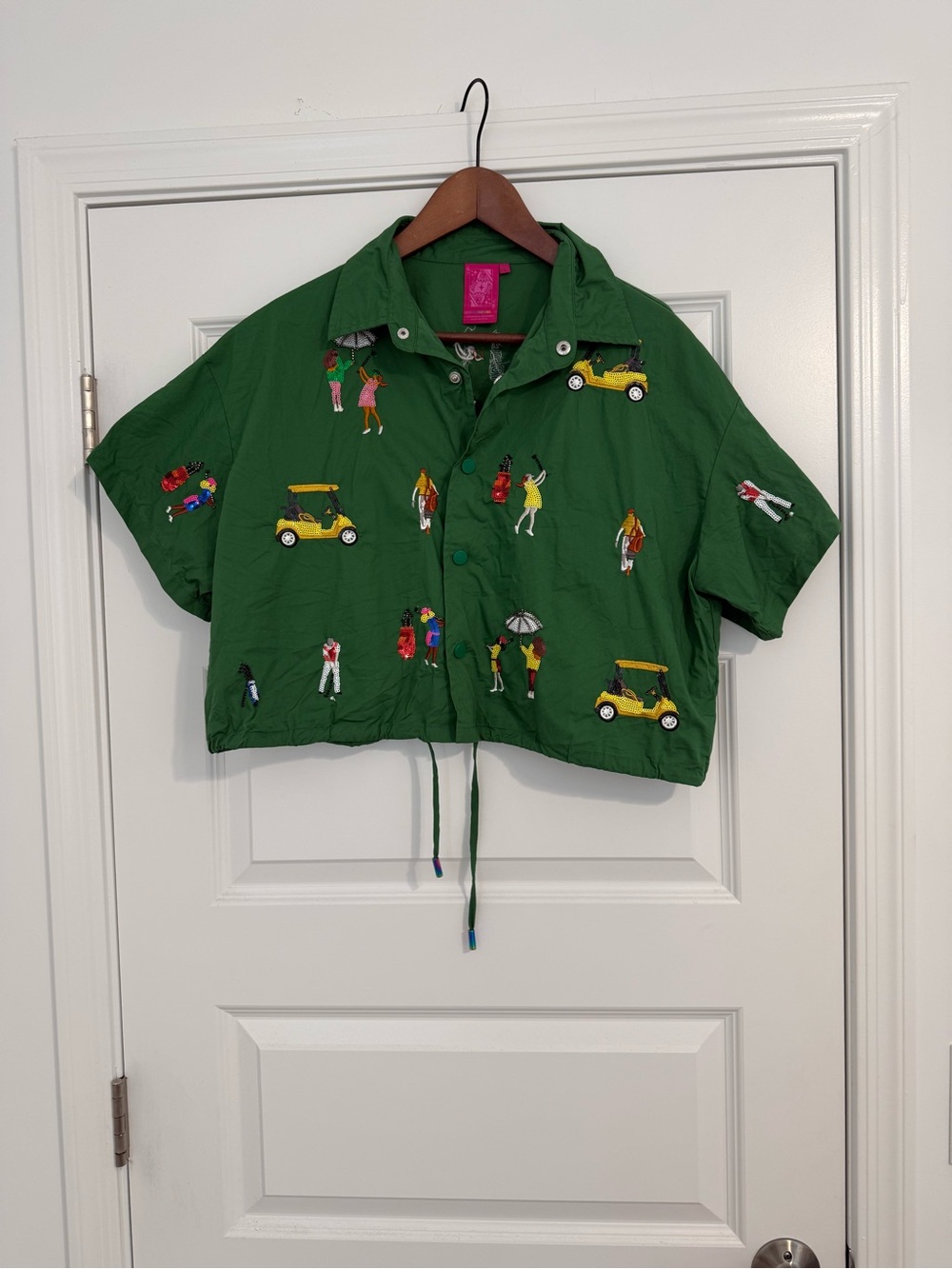 QUEEN OF SPARKLES Green Cropped Embroidered Golf Cart Top